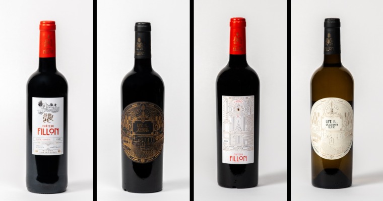 Left to right: Château Fillon – Cuvée Première 2023 (Red) | Life Is… Cabernet Sauvignon 2022 (Red) | L’Apogée 2023 (Red) | Life Is… Sauvignon Blanc 2023 (White)